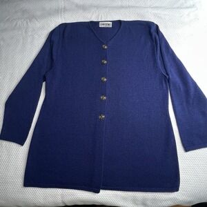 San Remo By Laura Knits VTG Women's Size Large Blue Long Sleeve Button‎ Cardigan